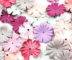 Kraftika Textilní květiny, kytičky, mix barev - červené, růžové