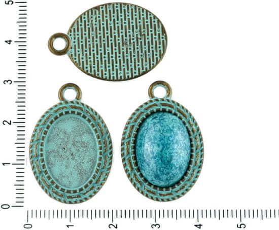 Kraftika 4ks české tyrkysová modrá patina antique bronze tón oválný