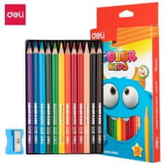 Deli stationery Pastelky trojhranné jumbo 12 barev + ořezávátko