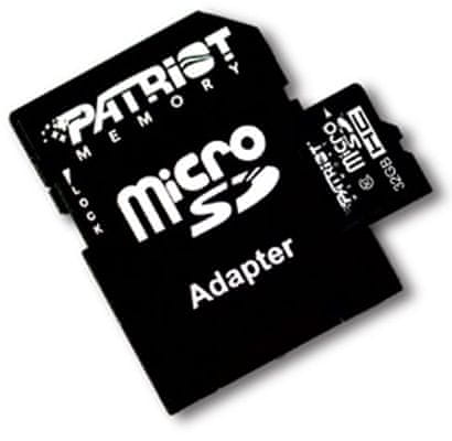 Paměťová karta Patriot microSDHC 32GB Class 10 + adaptér (PSF32GMCSDHC10) 32gb