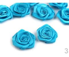 Kraftika 5ks 3 modrá azuro saténová růže 30-40mm