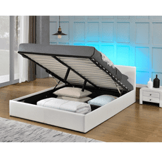 KONDELA Manželská postel s RGB LED osvětlením, bílá, 180x200, JADA NEW