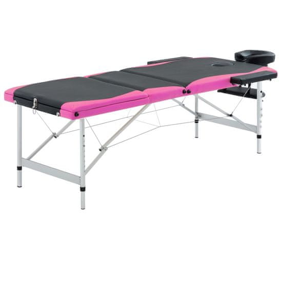 Vidaxl vidaXL skládací masážní stůl, 3zónový, hliníkový, černý a růžový