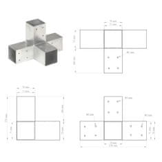 Vidaxl Trámová spojka ve tvaru X pozinkovaný kov 71 x 71 mm