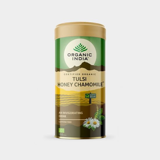 Organic India Tulsi med+heřmánek BIO, plech 100 g - doba spotřeby 12/2023