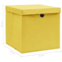 shumee Úložné boxy s víky 4 ks žluté 32 x 32 x 32 cm textil