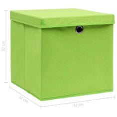 Greatstore Úložné boxy s víky 10 ks zelené 32 x 32 x 32 cm textil