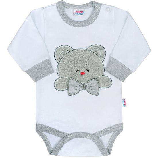 NEW BABY Luxusní kojenecké body s dlouhým rukávem Honey Bear s 3D aplikací Velikost: 80 (9-12m)