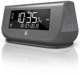 moderní radiopřijímač hama dr36sbt Bluetooth 5.0 bezdrátová technologie sleep snooze teleskopická anténa fm dab dab plus tuner 30 předvoleb lcd displej usb nabíjení stereo reproduktory o výkonu 2krát 2w potažený tkaninou