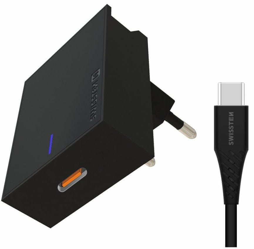 SWISSTEN Síťový adaptér pro Samsung Super Fast Charging 25 W + datový USB-C 1,2 m, černý 22050100