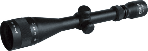 focus optics In-sight 3-9×40 AO 4A palcový držák z nárazuvzdorného hliníku matná černá úprava jasný a ostrý obraz v celém zorném poli 3až9násobné zvětšení 40mm průměr objektivu antireflexní modrý povlak BC 4a záměrný kříž hmotnost jen 270 g