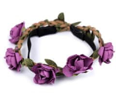 Kraftika 1ks fialová pružná čelenka do vlasů s růžemi