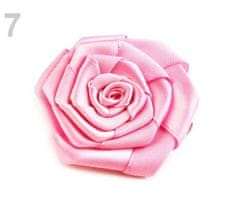Kraftika 1ks růžová sv. brož / ozdoba saténová růže 5 - 5,5cm