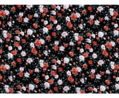 Kraftika 1m černá viskózová látka květy, šatovky, polyesterové látky