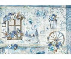 Kraftika Rýžový papír modré květiny a dekorace, stamperia, a3