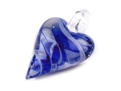Kraftika 1ks 11 modrá kobaltová skleněný přívěsek srdce 30x45mm