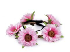 Kraftika 1ks růžová sv. pružná čelenka do vlasů s květy