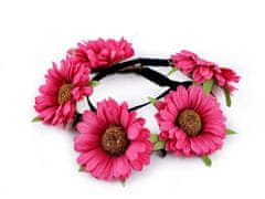 Kraftika 1ks pink pružná čelenka do vlasů s květy