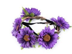 Kraftika 1ks fialková pružná čelenka do vlasů s květy