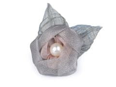 Kraftika 1ks šedá perlová brož květ z organzy s perlou
