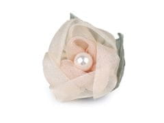 Kraftika 1ks béžová sv. brož květ z organzy s perlou
