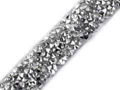 Kraftika 9m crystal stříbrná prýmek s kamínky šíře 15mm nažehlovací,