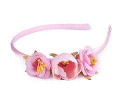 Kraftika 1ks růžová sv. dětská saténová čelenka do vlasů s květy