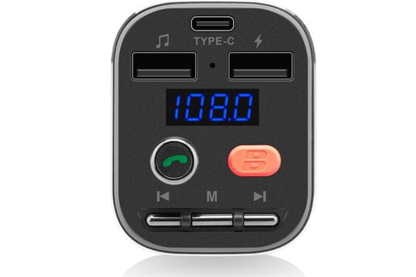 fm transmitter gogenCTR 348 BT C usb töltés usb lejátszás Bluetooth 5.0 verzióban háttérvilágítású LED kijelző microSD slot kompakt kialakítás könnyű telepítés világító keret effektusokkal