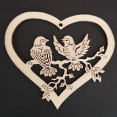 AMADEA Dřevěná ozdoba srdce s ptáčky 14 cm