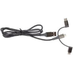 HardCord Extra silný nabíjecí kabel 3v1, tažná síla 70kg, Lightning, Micro USB, USB-C 