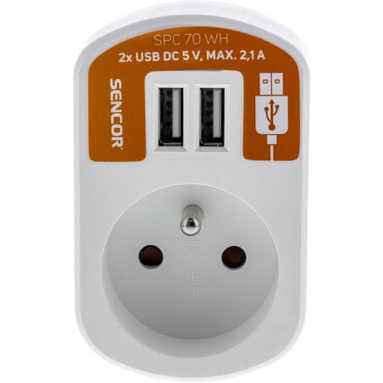 SENCOR SPC 70 WH Zás. s 2× USB, 5 V / 2 100 mA