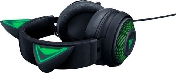 Sluchátka Razer Kraken Kitty, černá (RZ04-02980100-R3M1), prostorový zvuk, 50mm měniče, kabel 1,3m, USB, Razer Chroma RGB podsvícení, hliník a ocel, odolná lehká konstrukce, kočičí uši, RGB