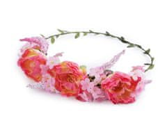 Kraftika 1ks růžová korálová květinový věneček do vlasů