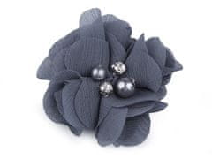 Kraftika 10ks 9 modrošedá textilní květ 50mm s kamínky