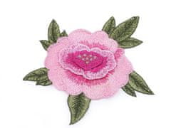 Kraftika 1ks růžová sv. velká vyšívaná aplikace růže 3d