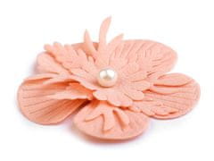 Kraftika 10ks lososová sv. textilní květ 3d 53mm s perlou