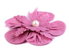 Kraftika 10ks růžová textilní květ 3d 53mm s perlou