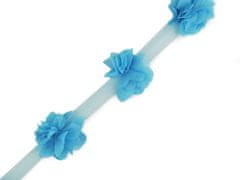 Kraftika 9m 15 modrá azuro prýmek květ na tylu šíře 60mm