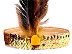 Kraftika 1ks zlatá karnevalová čelenka flitrová s peřím retro