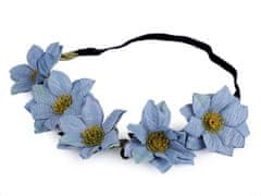 Kraftika 1ks 3 modrá pružná čelenka do vlasů s květy