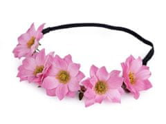 Kraftika 1ks růžová střední pružná čelenka do vlasů s květy