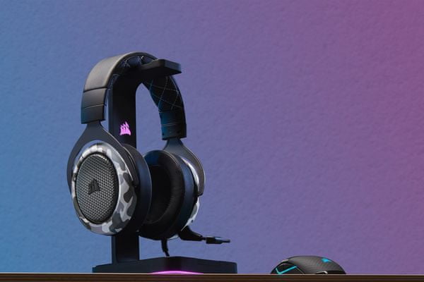 Slúchadlá Corsair HS60 HAPTIC Stereo (CA-9011225-EU), 50mm meniče, čistý zvuk, basy, vibrácie, herný headset, komfort, kvalita