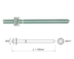 Rawlplug Závitová tyč pro chemickou kotvu M10x130 -1ks