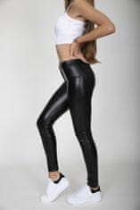 Gym Glamour Dámské kalhoty Hugz Black Faux Leather Mid Waist - HUGZJEANS XL bordó