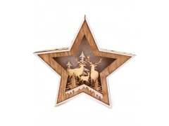 commshop Dřevěná svítící dekorace hvězda - Jeleni s kolouškem