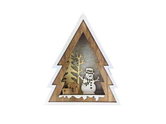 commshop Dřevěná svítící dekorace strom - Sněhulák se stromkem