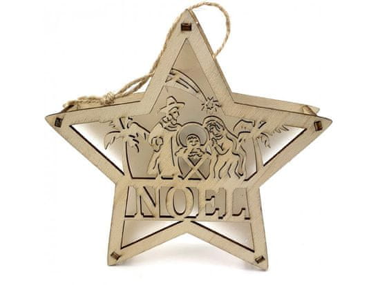 commshop Dřevěná svítící hvězda - Noel (15 cm)