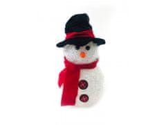 commshop Svítící LED sněhulák - v klobouku a červené šále (20 cm)