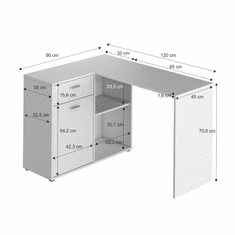 BPS-koupelny Rohový PC stůl, bílá, KALIMERO