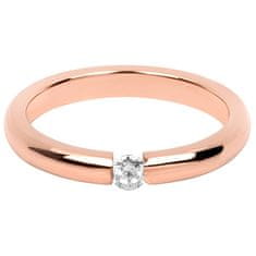 Troli Něžný růžově pozlacený ocelový prsten s krystalem (Obvod 55 mm)